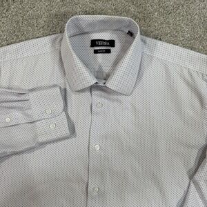 Versa Dress Shirt L Micro Dot Pattern Slim Fit Long Sleeve Stretch Button Front